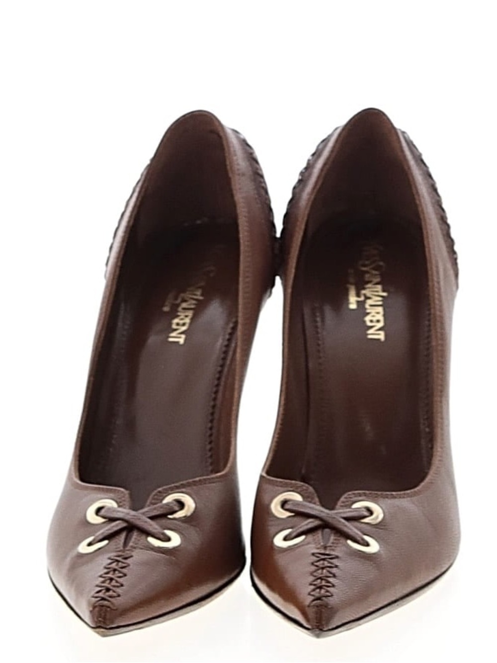 YSL Yves Saint Laurent (YSL) Rive Gauche brown leather tie-front pumps 37 EUC - Picture 3 of 16